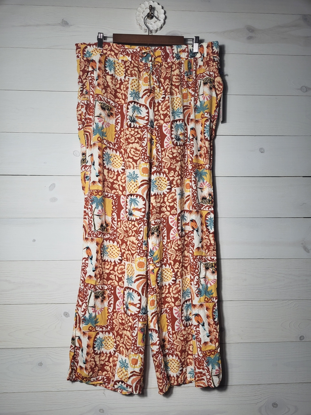 NWT Women's Wide Leg Pants Tropical BOHO Beach Summer Vacation Plus Size.